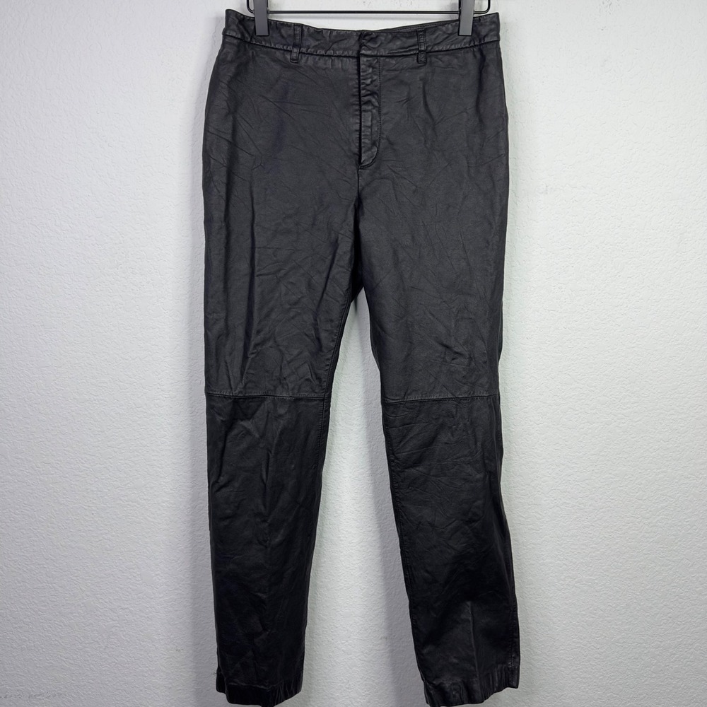 Nine West Leather Pants Womens 8 Black Straight Leg Y2K Moto Grunge Minimalist